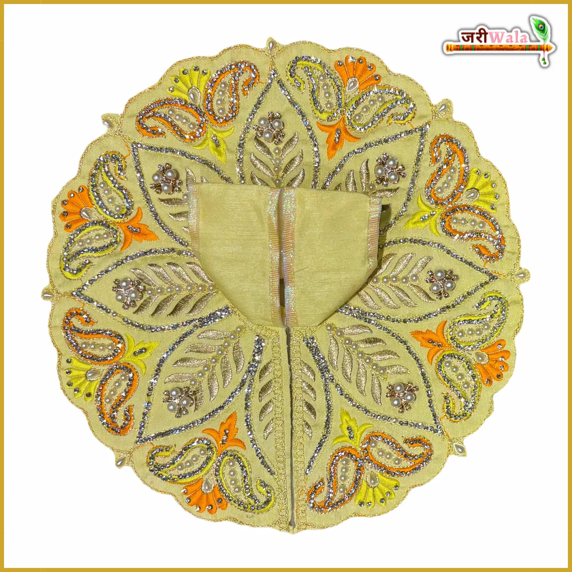 Handmade Designer Lemon Laddu Gopal Dress with Jarkan Moti Work | Fancy Kanha Ji Poshak for Janmashtami & Festivals | Bal Gopal & Krishna Ji Dress