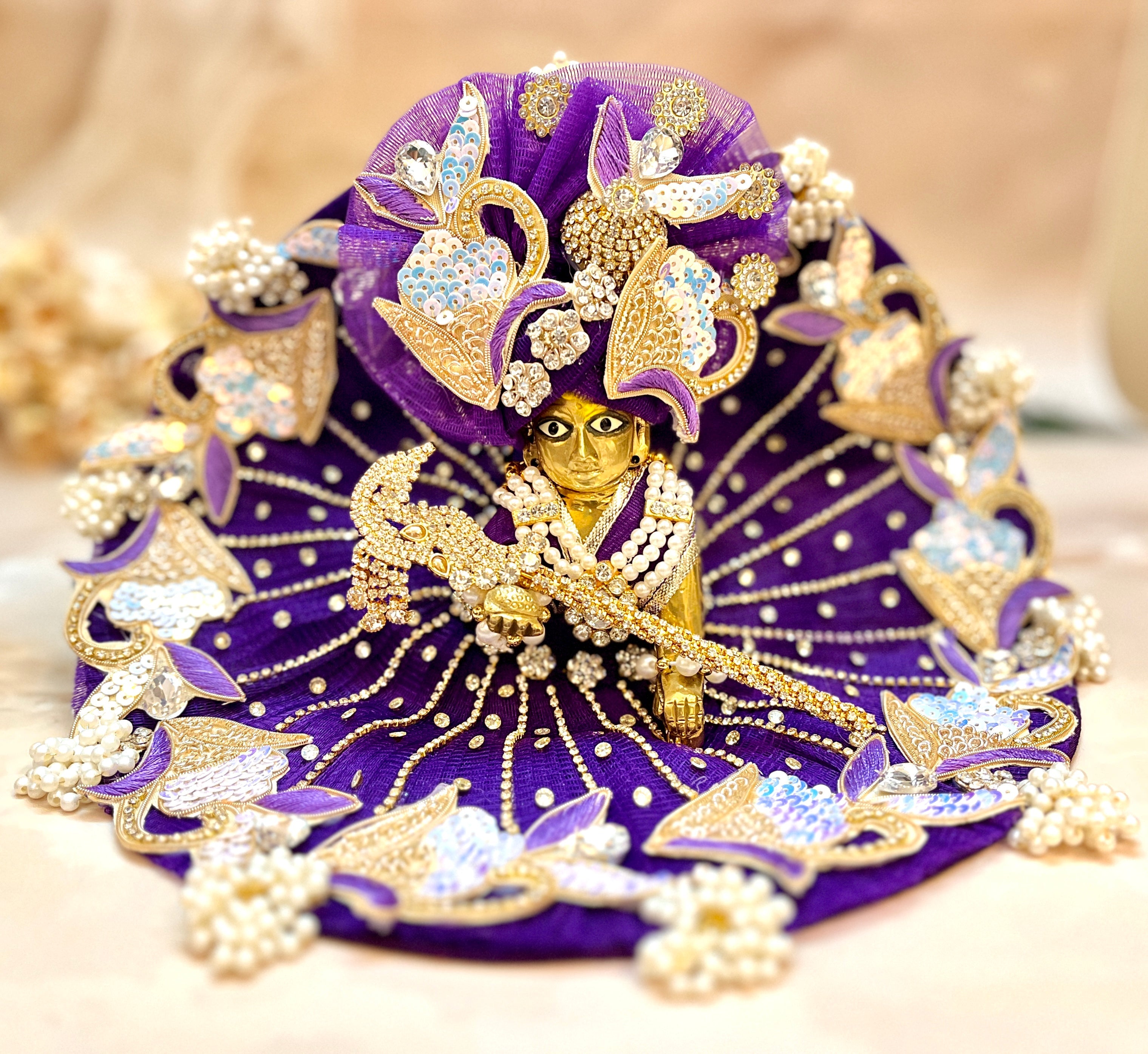 Handmade Dark Purple Designer Laddu Gopal Dress | Fancy Kanha Ji Poshak for Janmashtami | Bal Gopal & Krishna Ji Dress