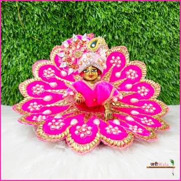 Handmade Designer Pink Laddu Gopal Dress with Lace Work & Patka - Fancy Kanha Ji Poshak for Janmashtami & Festivals | Bal Gopal & Krishna Ji Dress