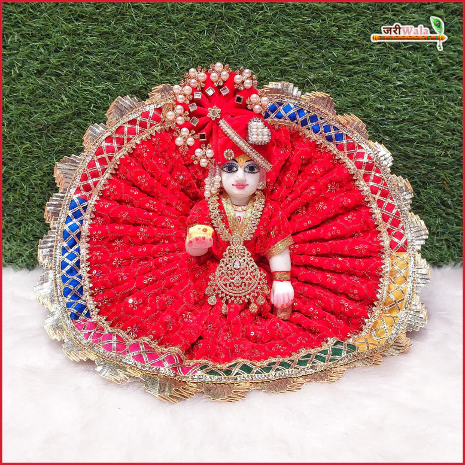 Handmade Designer Red Laddu Gopal Dress with Sitara Lace Work | Fancy Kanha Ji Poshak for Janmashtami & Festivals | Bal Gopal & Krishna Ji Dress