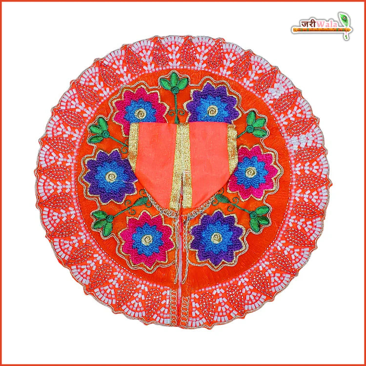 Handmade Blended Cotton Orange Laddu Gopal Dress with Frill & Moti Cutdana Thread Work | Designer Kanha Ji Poshak for Janmashtami & Festivals