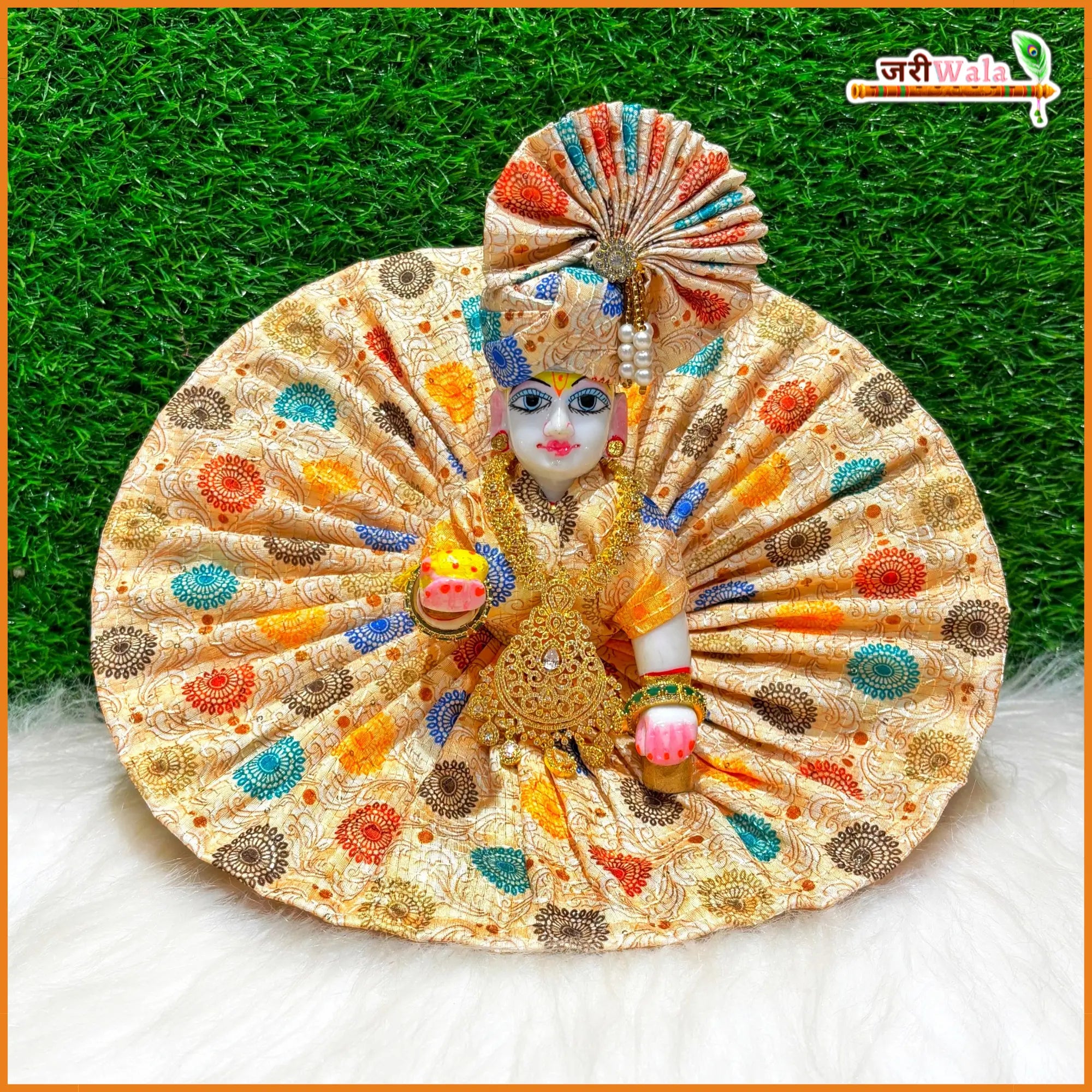 Handmade Yellow Blended Cotton Laddu Gopal Poshak with Pagdi - Designer Kanha Ji Dress for Janmashtami, Fancy Bal Gopal & Krishna Ji Dress