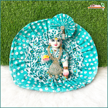 Handmade Turquoise Green Cotton Laddu Gopal Poshak with Pagdi - Designer Bal Gopal Dress for Janmashtami Festival, Fancy Krishna Ji Dress