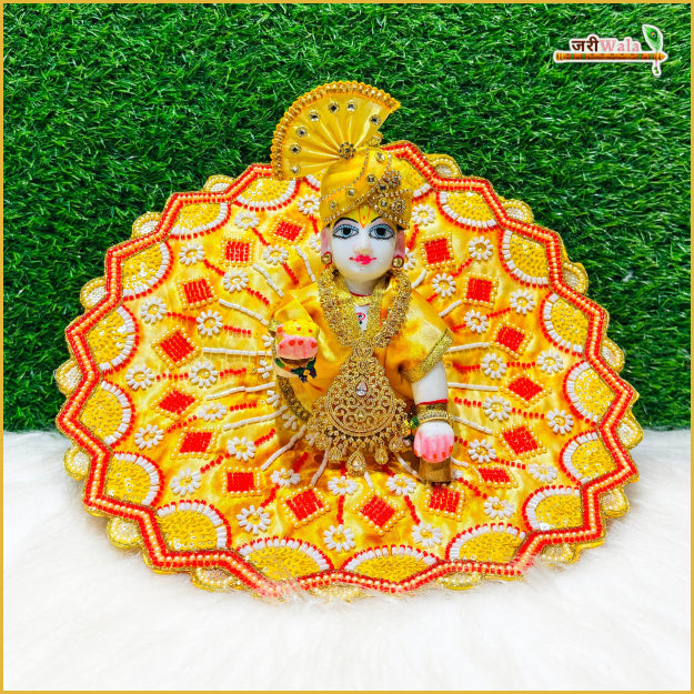 Handmade Yellow Shade Laddu Gopal Dress with Blended Cutdana Moti Work | Designer Kanha Ji Poshak for Janmashtami | Fancy Bal Gopal Dress