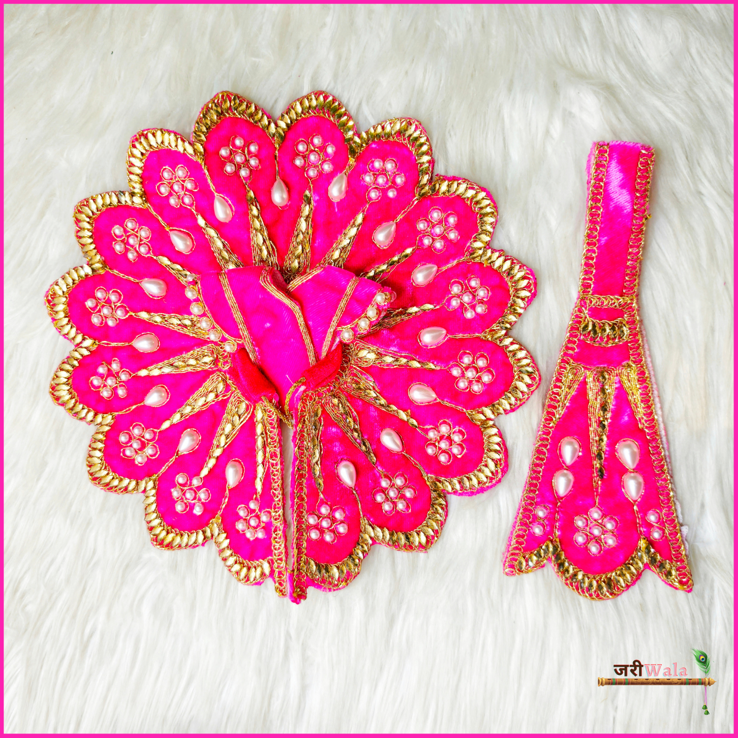 Handmade Pink Laddu Gopal Dress with Lace Work & Patka - Designer Kanha Ji Poshak for Janmashtami, Fancy Bal Gopal Dress, Krishna Ji Outfit