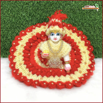 Handmade Designer Woolen Fancy Red & Cream Laddu Gopal Dress | Kanha Ji Poshak for Janmashtami | Bal Gopal & Krishna Ji Dress