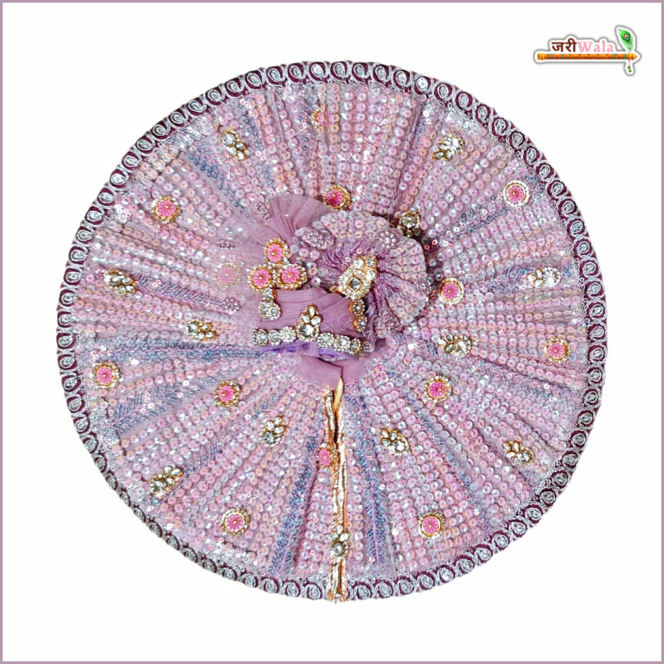 Handmade Lavender Blended Frill Net Laddu Gopal Dress with Kundan Work - Designer Kanha Ji Poshak for Janmashtami & Festivals