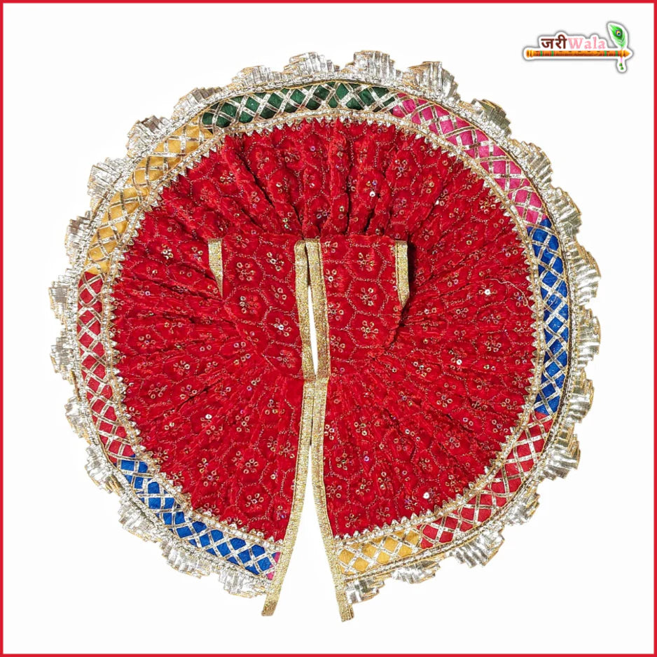 Handmade Designer Red Laddu Gopal Dress with Sitara Lace Work | Fancy Kanha Ji Poshak for Janmashtami & Festivals | Bal Gopal & Krishna Ji Dress