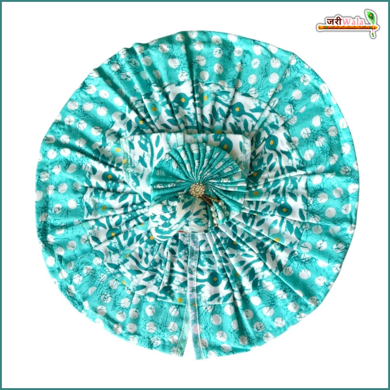 Handmade Turquoise Green Cotton Laddu Gopal Poshak with Pagdi - Designer Bal Gopal Dress for Janmashtami Festival, Fancy Krishna Ji Dress