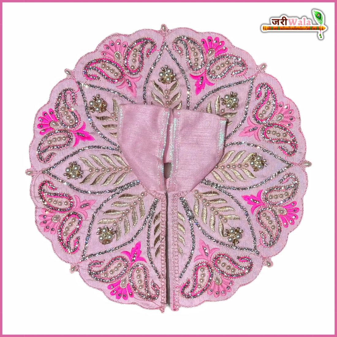 Handmade Baby Pink Laddu Gopal Dress with Jarkan Moti Work | Designer Kanha Ji Poshak for Janmashtami | Fancy Bal Gopal Dress