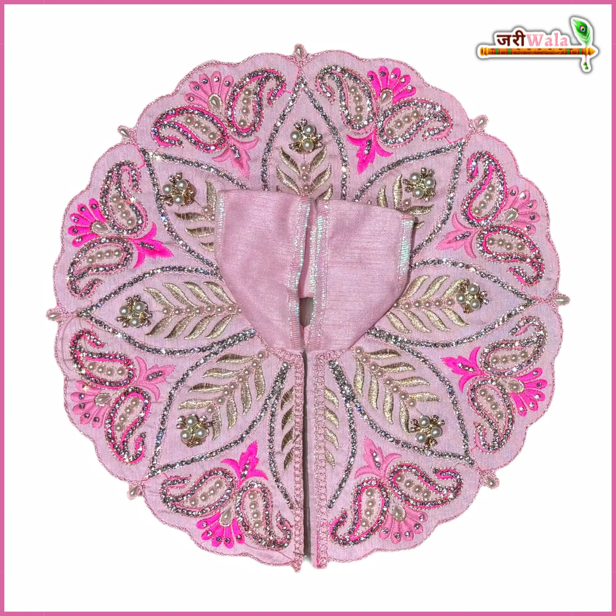 Handmade Baby Pink Laddu Gopal Dress with Jarkan Moti Work | Designer Kanha Ji Poshak for Janmashtami | Fancy Bal Gopal Dress