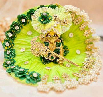 Handmade Green Motif Laddu Gopal Dress with Pearls | Designer Kanha Ji Poshak for Janmashtami | Fancy Bal Gopal & Krishna Ji Dress
