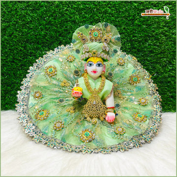 Handmade Light Green Laddu Gopal Dress with Pagdi & Patka - Designer Kanha Ji Poshak for Janmashtami, Fancy Bal Gopal Dress