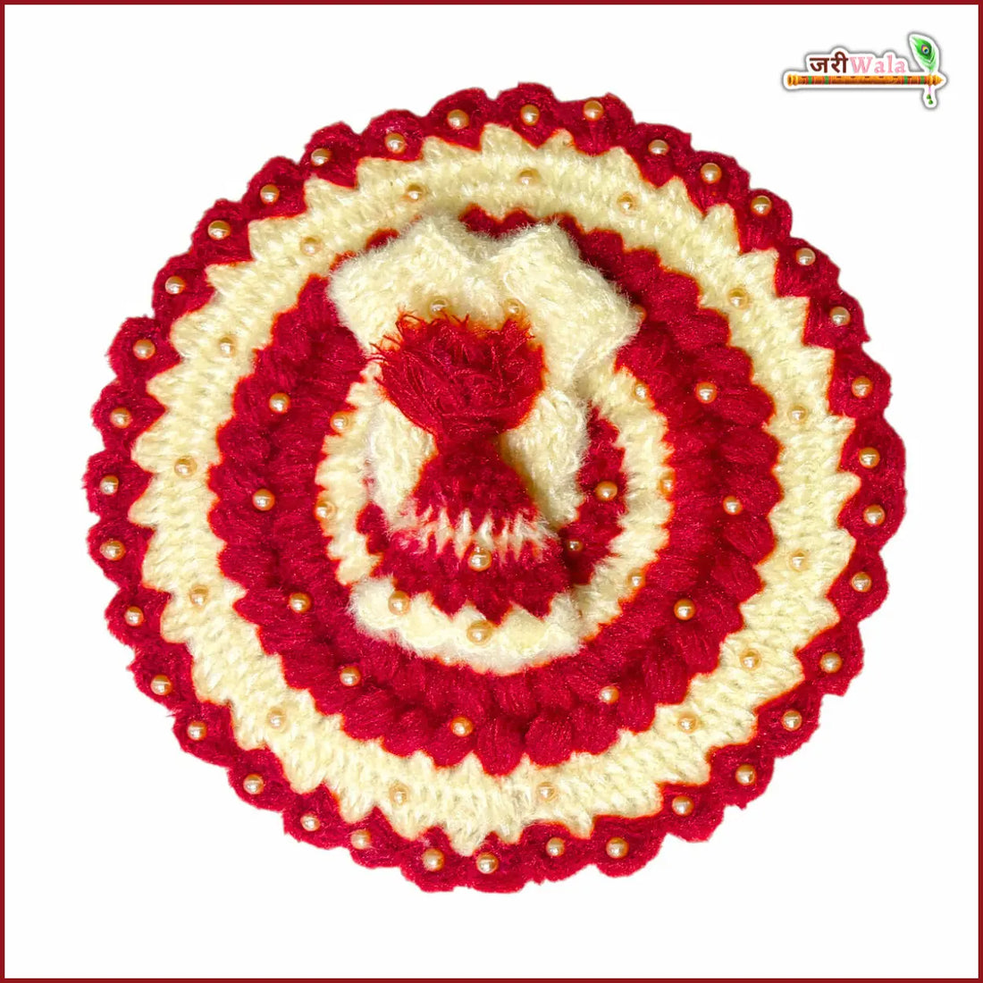 Handmade Designer Woolen Fancy Red & Cream Laddu Gopal Dress | Kanha Ji Poshak for Janmashtami | Bal Gopal & Krishna Ji Dress