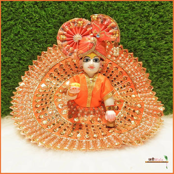 Handmade Blended Thread Orange Laddu Gopal Dress with Moti Sitara Work - Designer Kanha Ji Poshak for Janmashtami & Festivals