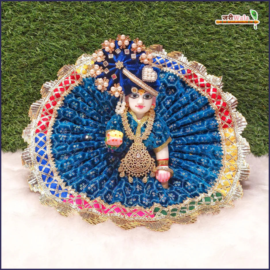 Handmade Teal Blue Laddu Gopal Poshak with Sitara Lace Work | Designer Kanha Ji Dress for Janmashtami | Fancy Bal Gopal Dress
