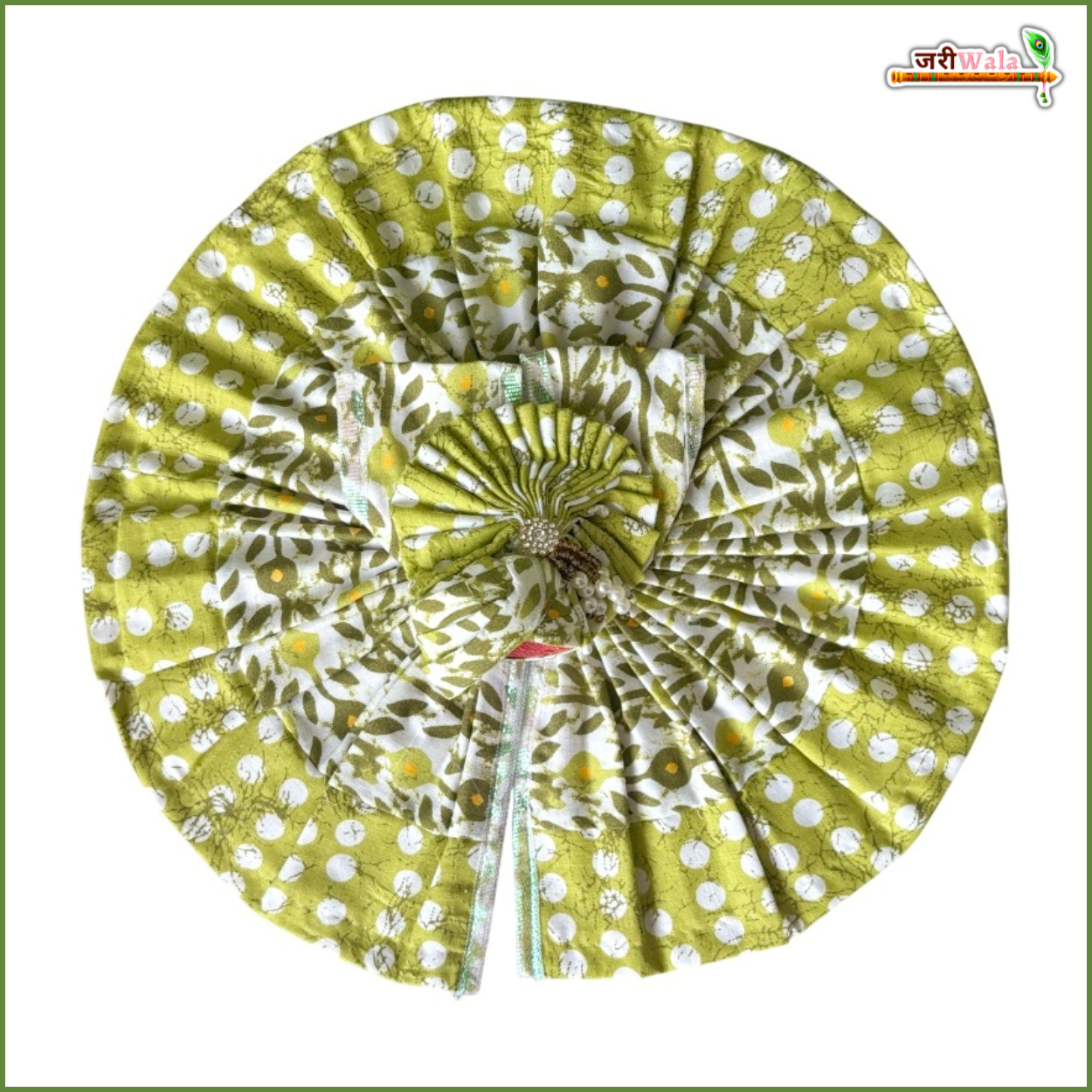 Handmade Olive Green Cotton Laddu Gopal Poshak with Pagdi - Designer Kanha Ji Dress for Janmashtami, Bal Gopal Fancy Dress