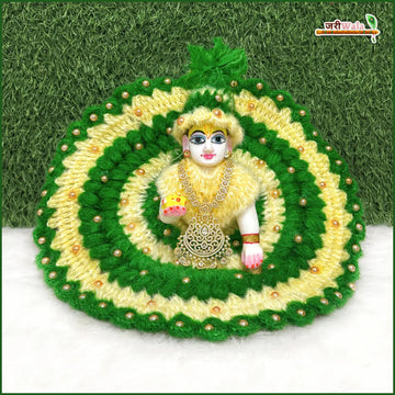 Handmade Woolen Fancy Green & Cream Laddu Gopal Dress | Designer Kanha Ji Poshak for Janmashtami | Bal Gopal & Krishna Ji Dress