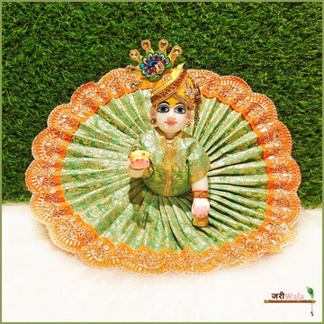 Handmade Designer Green & Orange Laddu Gopal Dress with Sitara Work | Fancy Kanha Ji Poshak for Janmashtami & Festivals | Bal Gopal & Krishna Ji Dress