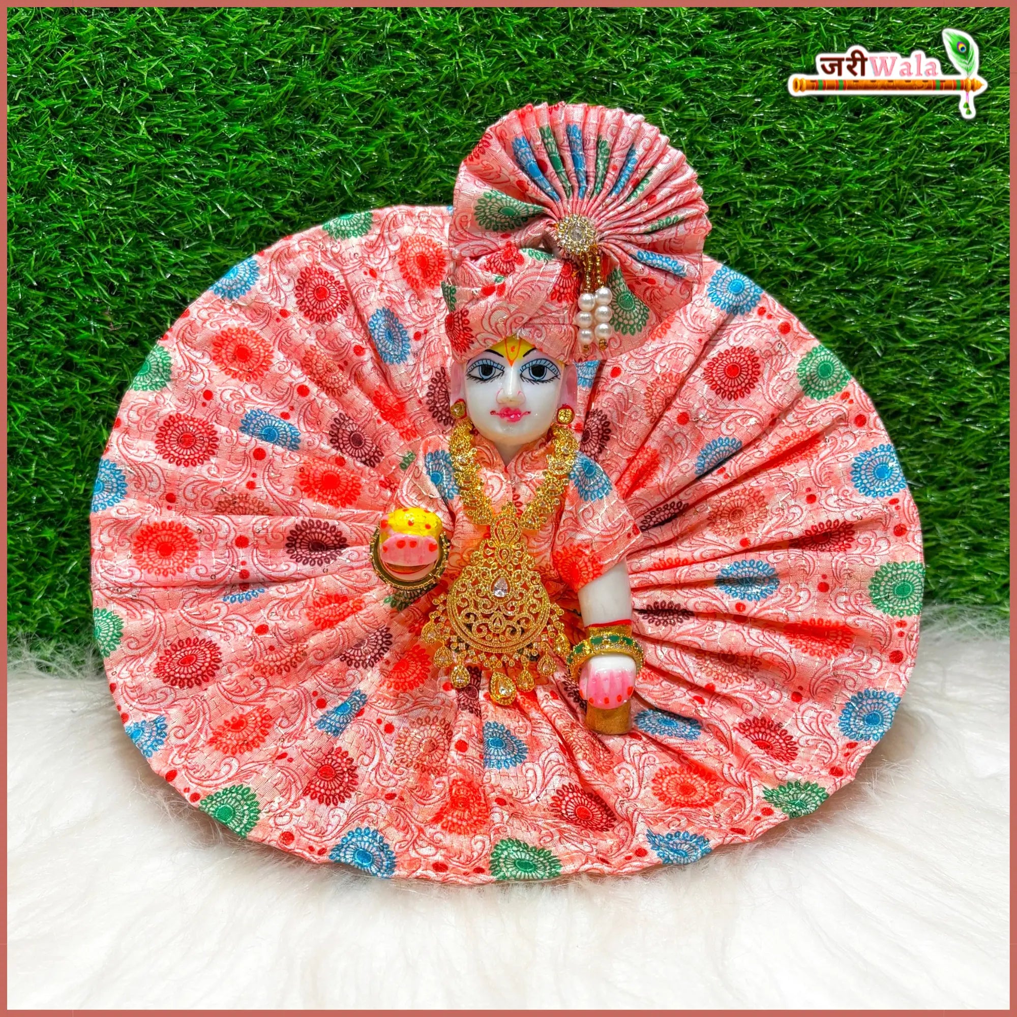 Handmade Blended Cotton Peach Laddu Gopal Dress with Pagdi | Designer Kanha Ji Poshak for Janmashtami | Fancy Bal Gopal Dress