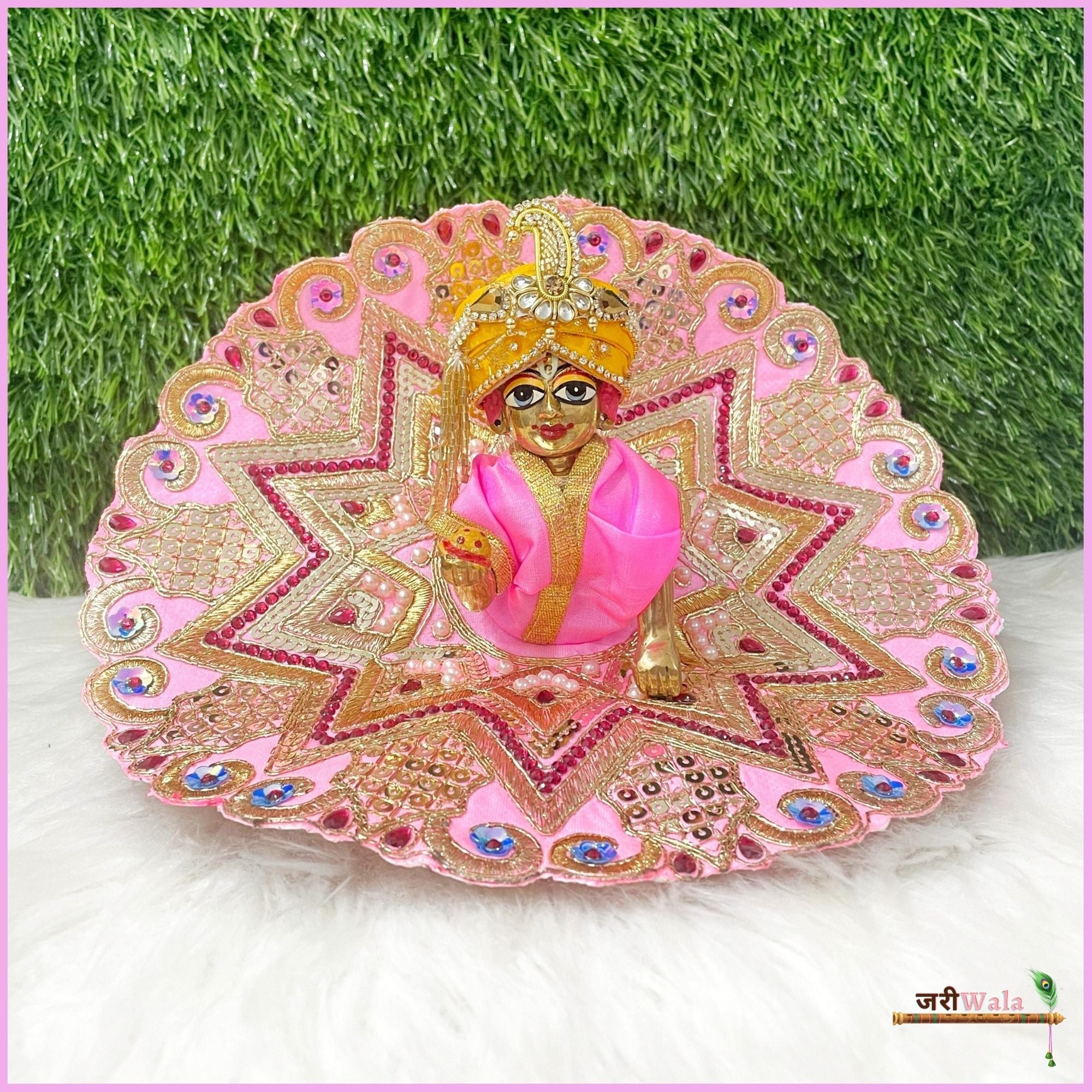 Handmade Baby Pink Designer Poshak with Sitara Stone Work for Laddu Gopal, Kanha Ji, Bal Gopal & Krishna Ji - Perfect for Janmashtami Festival