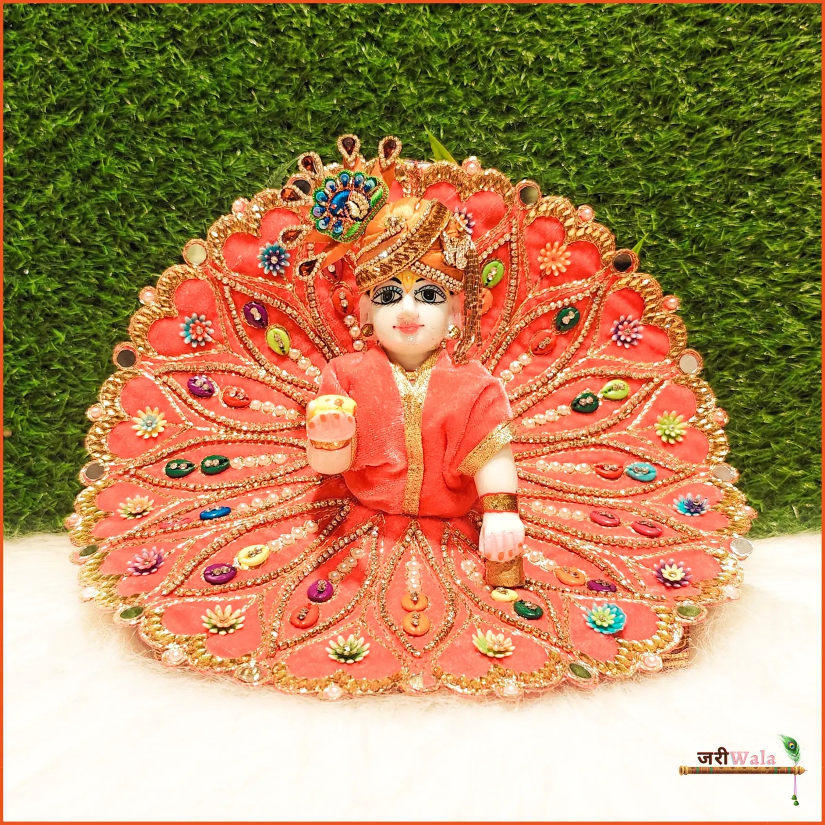Handmade Shaneel Jarkan Stone Work Laddu Gopal Dress | Designer Kanha Ji Poshak for Janmashtami | Fancy Bal Gopal & Krishna Ji Dress