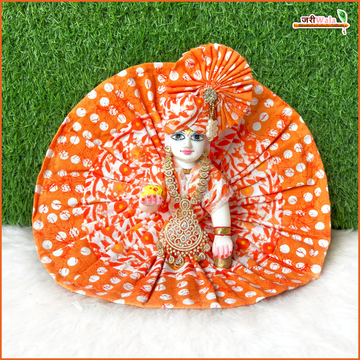 Handmade Orange Cotton Laddu Gopal Dress with Pagdi - Designer Poshak for Kanha Ji, Bal Gopal, and Krishna Ji | Perfect for Janmashtami Festival