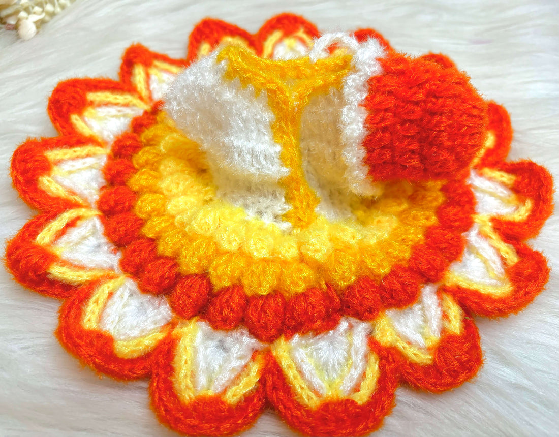 Handmade Sunflower Woollen Laddu Gopal Dress - Designer Poshak for Kanha Ji, Bal Gopal & Krishna Ji - Perfect for Janmashtami Celebrations