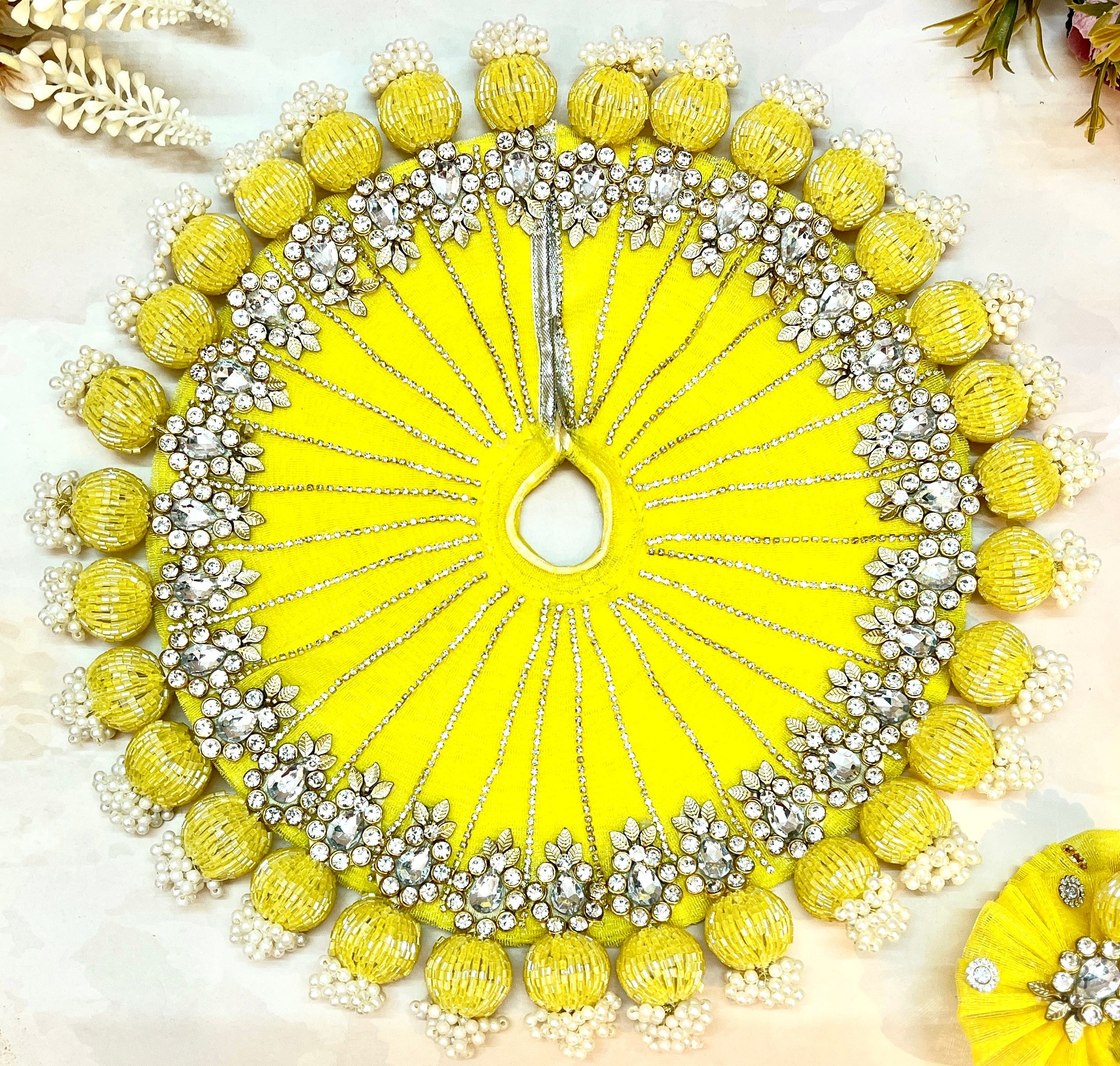 Handmade Pastel Yellow Heavy Jerken Laddu Gopal Dress - Designer Kanha Ji Poshak for Janmashtami, Fancy Bal Gopal & Krishna Ji Dress