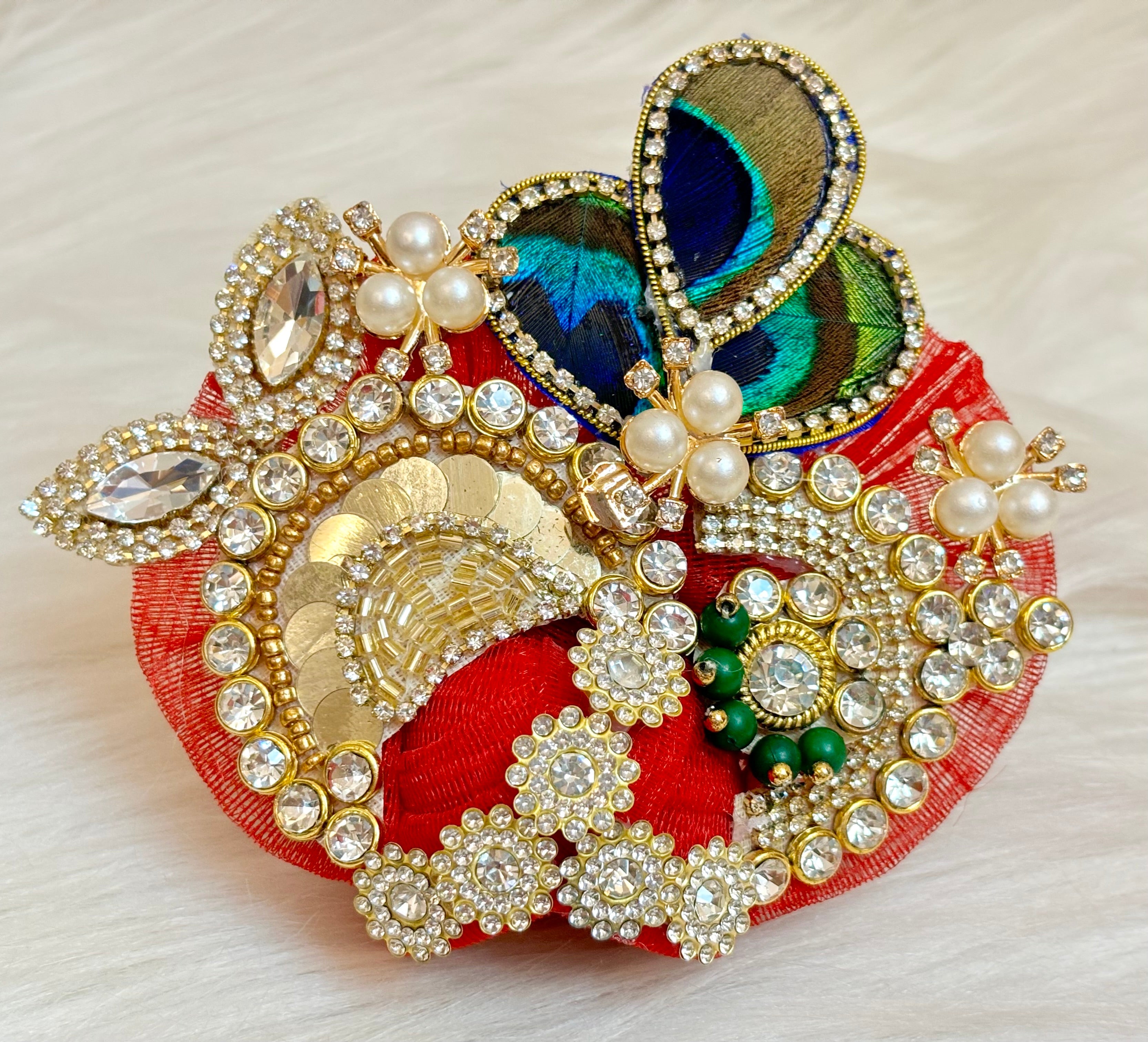 Handmade Red Peacock Laddu Gopal Dress - Designer Kanha Ji Poshak for Janmashtami, Fancy Bal Gopal Dress, Krishna Ji Outfit