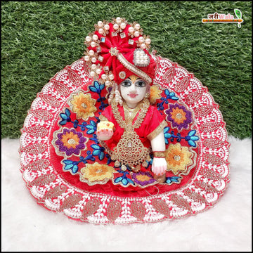 Handmade Designer Red Laddu Gopal Dress with Frill and Moti Cutdana Thread Work - Perfect for Janmashtami, Kanha Ji Poshak, and Bal Gopal Celebrations