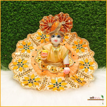 Handmade Peach Laddu Gopal Dress with Blended Net Sitara Work - Designer Kanha Ji Poshak for Janmashtami & Festivals | Fancy Bal Gopal Dress