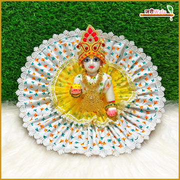 Handmade Designer Blended Floral Print Laddu Gopal Dress in White & Yellow - Perfect for Janmashtami, Bal Gopal Poshak & Krishna Ji Dress