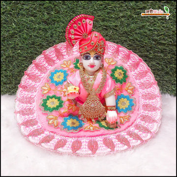 Handmade Baby Pink Laddu Gopal Poshak with Frill & Moti Cutdana Thread Work | Designer Kanha Ji Dress for Janmashtami & Festivals