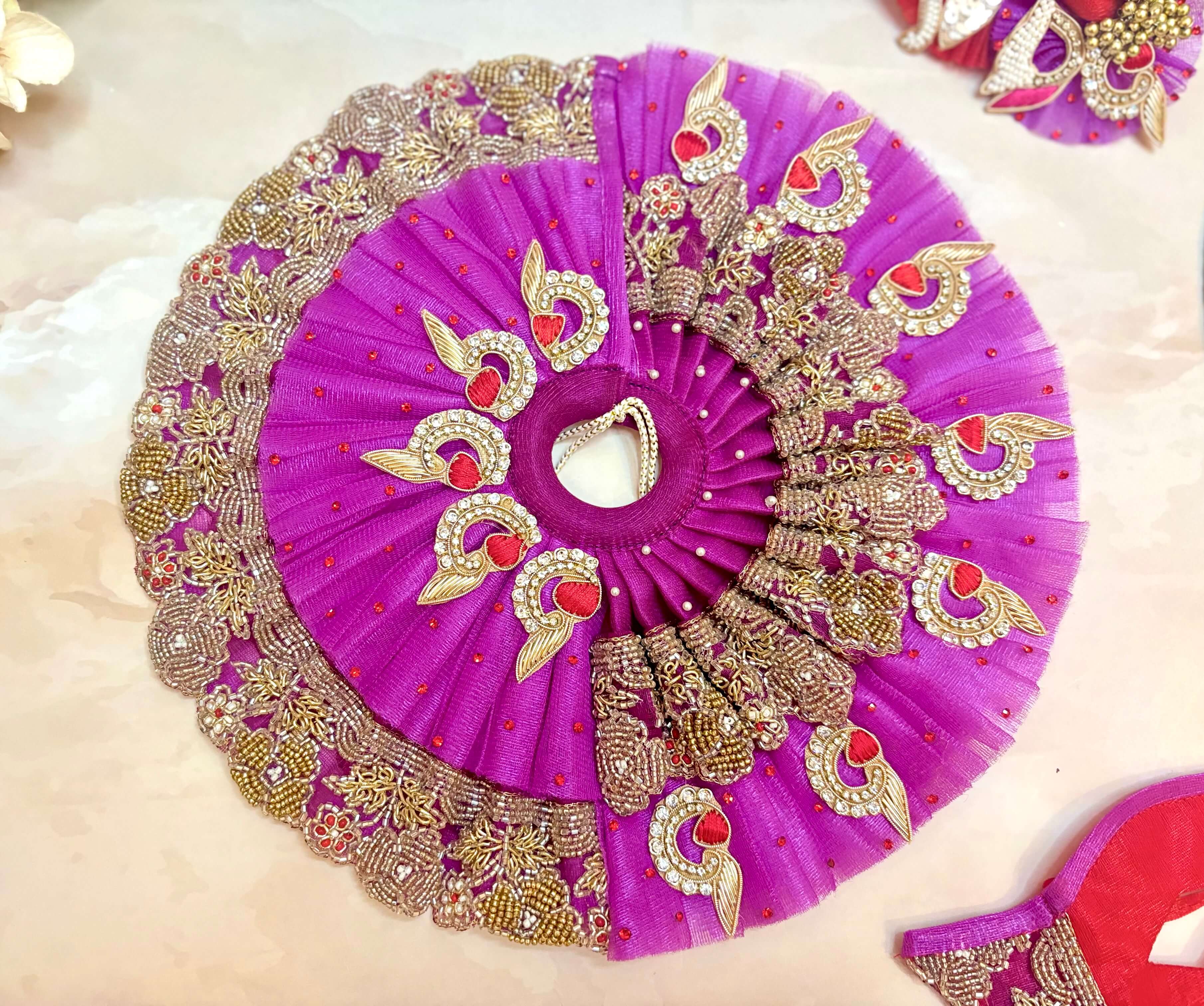 Handmade Luxe Purple Designer Laddu Gopal Dress Set - 4 Piece Kanha Ji Poshak for Janmashtami, Fancy Bal Gopal & Krishna Ji Dress