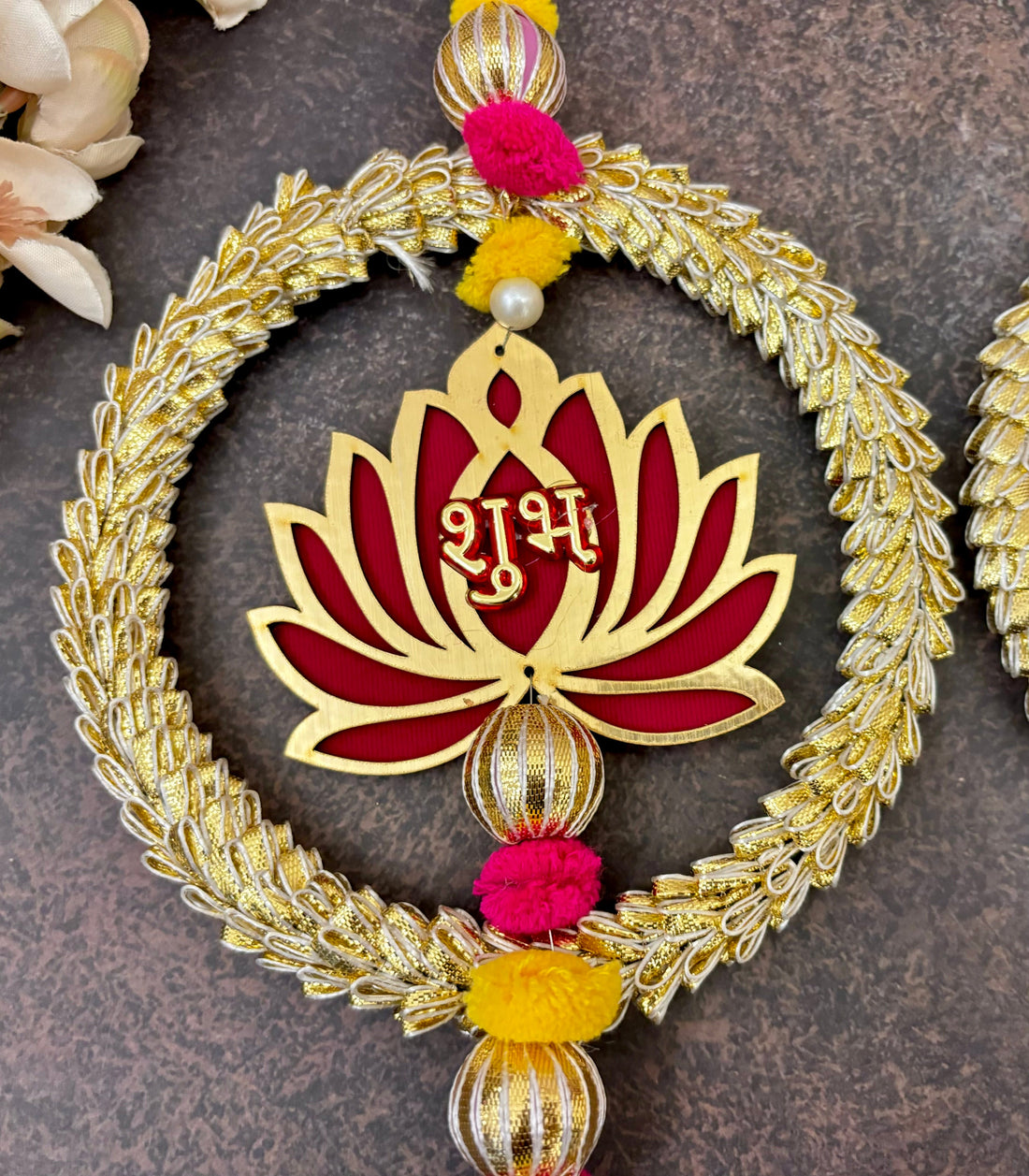 Handmade Pink Lotus Shubh Labh Hanging - Designer Laddu Gopal Dress, Kanha Ji Poshak, Bal Gopal Dress for Janmashtami Festival