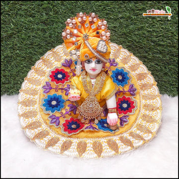 Handmade Yellow Laddu Gopal Dress with Frill and Moti Cutdana Thread Work - Designer Kanha Ji Poshak for Janmashtami & Festivals