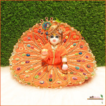 Handmade Designer Orange Laddu Gopal Dress with Stone Work - Fancy Kanha Ji Poshak for Janmashtami & Festivals | Bal Gopal & Krishna Ji Dress