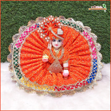 Handmade Designer Orange Laddu Gopal Dress with Sitara Lace Work - Fancy Poshak for Janmashtami, Perfect for Kanha Ji & Bal Gopal Celebrations