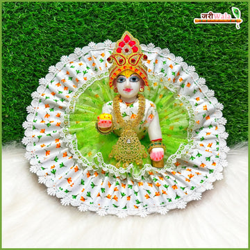 Handmade Blended Floral Print White & Green Laddu Gopal Poshak - Designer Kanha Ji Dress for Janmashtami, Fancy Bal Gopal Dress, Krishna Ji Poshak