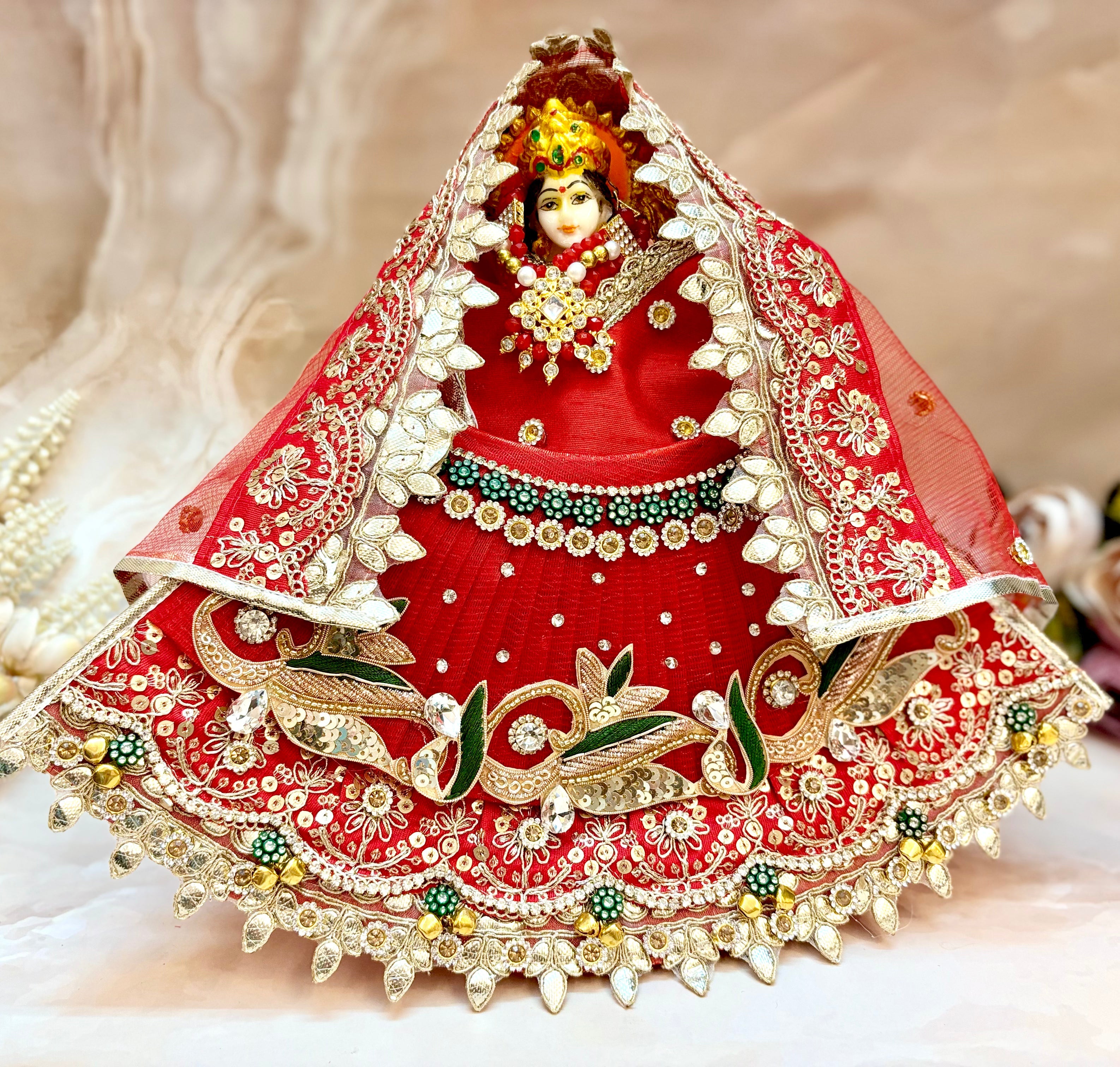 Luxe Durga Maa Mahashakti Mata Rani 3-Piece Lehenga Set with Choli & Dupatta - Designer Laddu Gopal Dress for Janmashtami, Kanha Ji Poshak, Bal Gopal Dress