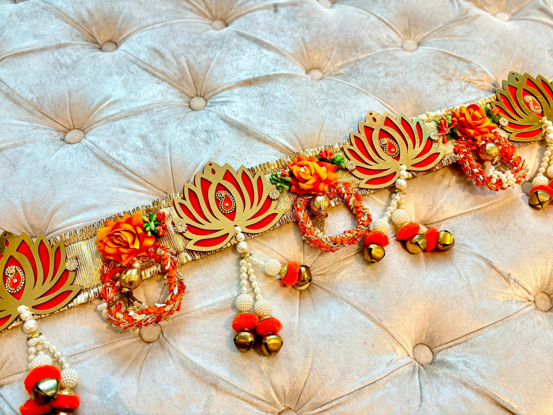 Handmade Orange Lotus with Rose Toran - Designer Laddu Gopal Dress, Kanha Ji Poshak, Bal Gopal Dress for Janmashtami Festival