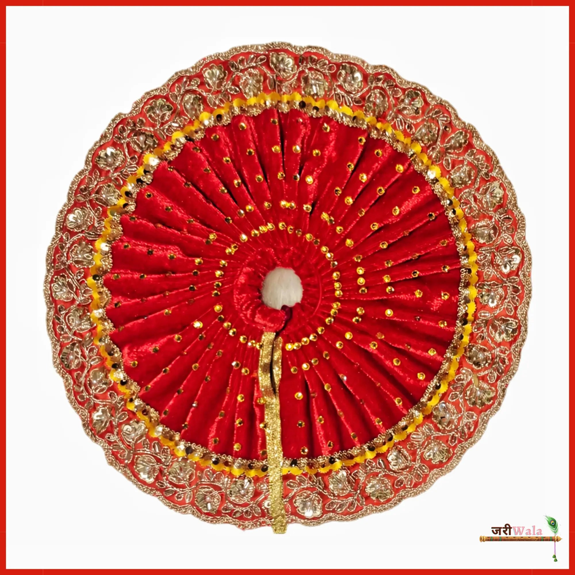 Handmade Designer Red Laddu Gopal Dress with Cutdana Lace Work - Fancy Kanha Ji Poshak for Janmashtami Celebrations