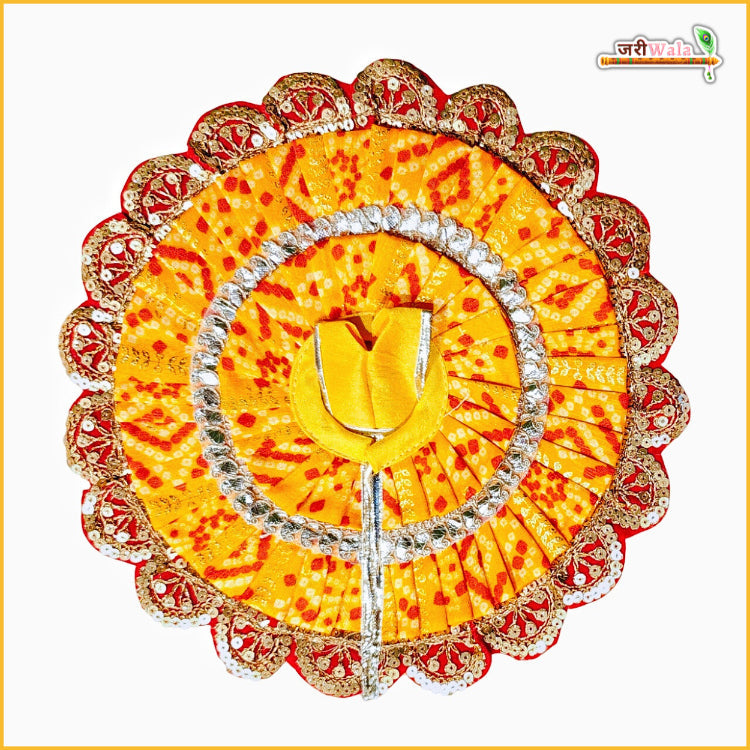 Handmade Bandhej Lace Work Yellow Laddu Gopal Dress with Patka - Designer Kanha Ji Poshak for Janmashtami, Fancy Bal Gopal Outfit