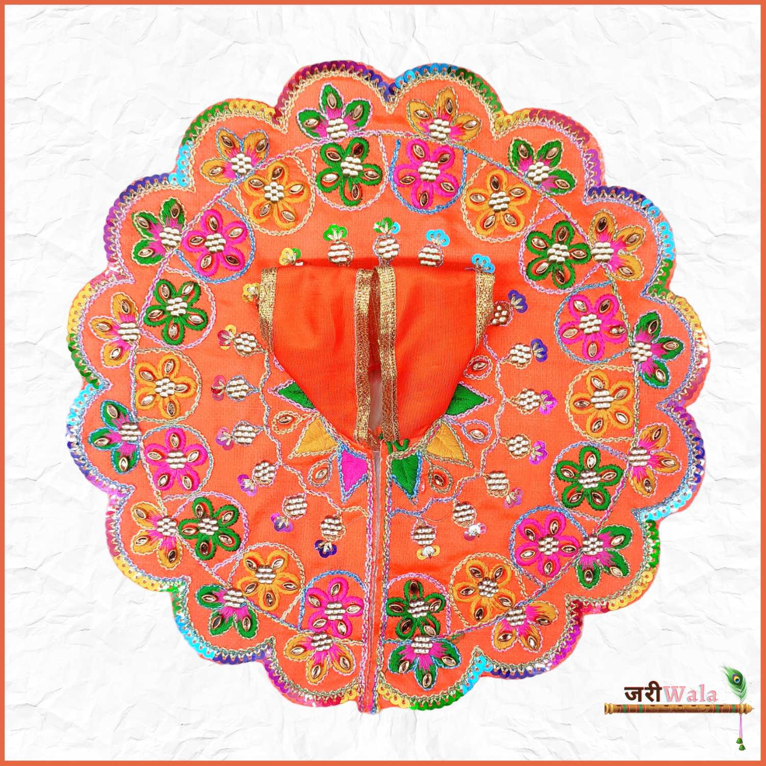 Handmade Orange Laddu Gopal Dress with Blended Thread Kundan Work | Fancy Kanha Ji Poshak for Janmashtami & Festivals | Designer Bal Gopal Dress