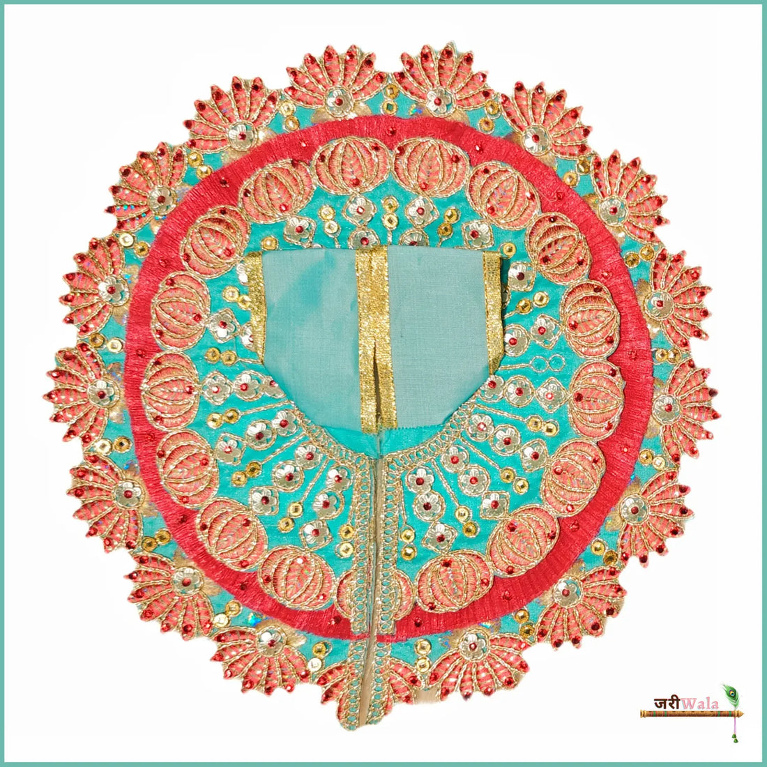 Handmade Light Blue & Red Designer Frill Thread Lace Work Laddu Gopal Dress | Fancy Kanha Ji Poshak for Janmashtami & Festivals
