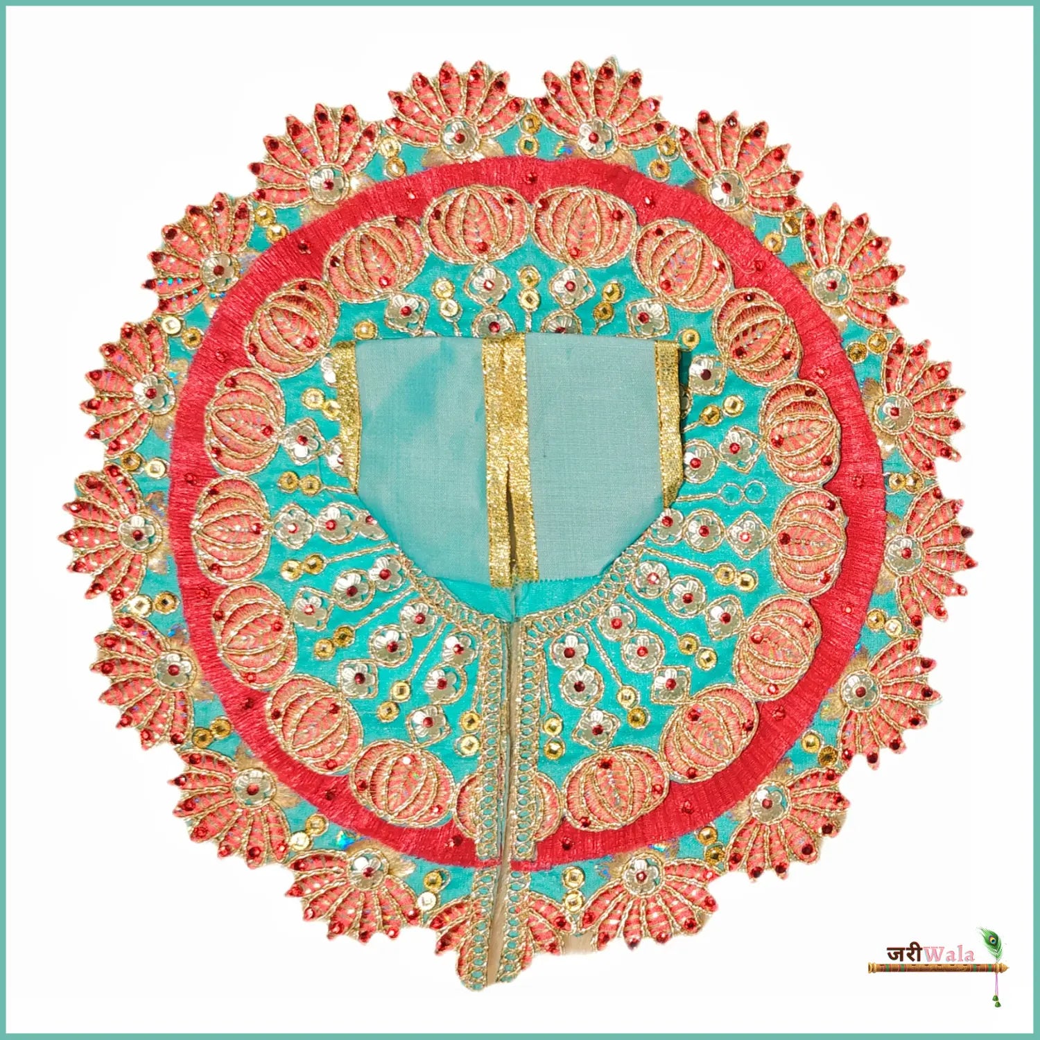 Handmade Light Blue & Red Designer Frill Thread Lace Work Laddu Gopal Dress | Fancy Kanha Ji Poshak for Janmashtami & Festivals