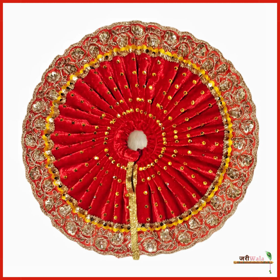 Handmade Red Laddu Gopal Dress with Cutdana Lace Work - Designer Kanha Ji Poshak for Janmashtami & Festivals - Fancy Bal Gopal & Krishna Ji Dress