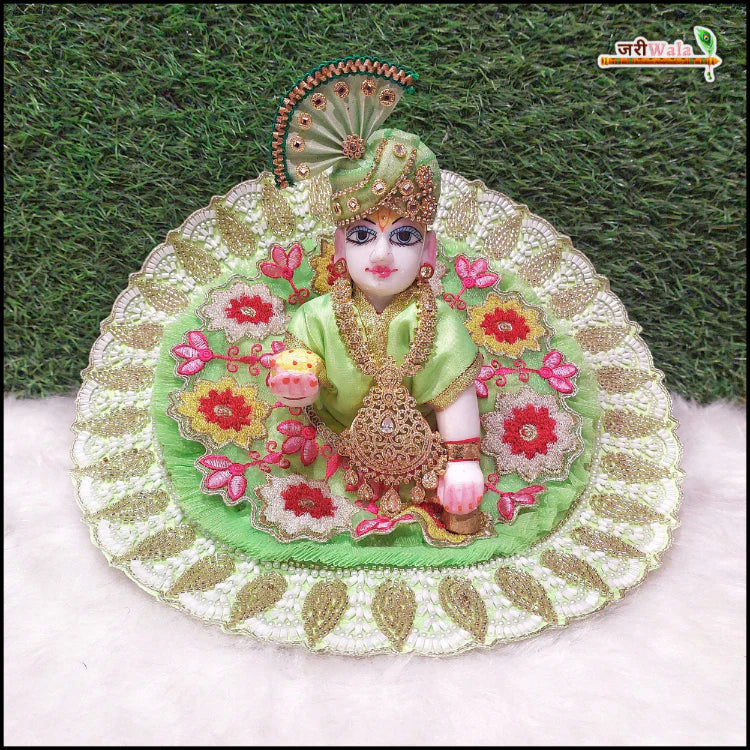 Handmade Light Green Laddu Gopal Dress with Frill and Moti Cutdana Thread Work | Designer Kanha Ji Poshak for Janmashtami & Festivals