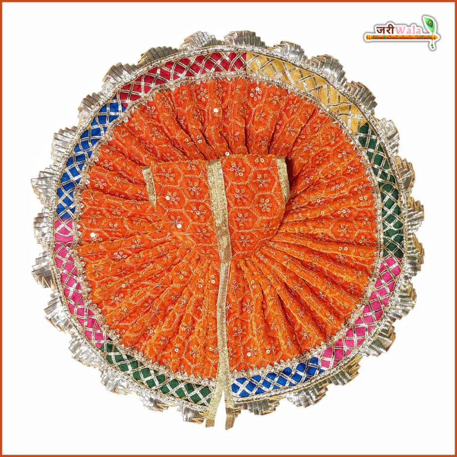 Handmade Designer Orange Laddu Gopal Dress with Sitara Lace Work - Fancy Poshak for Janmashtami, Perfect for Kanha Ji & Bal Gopal Celebrations